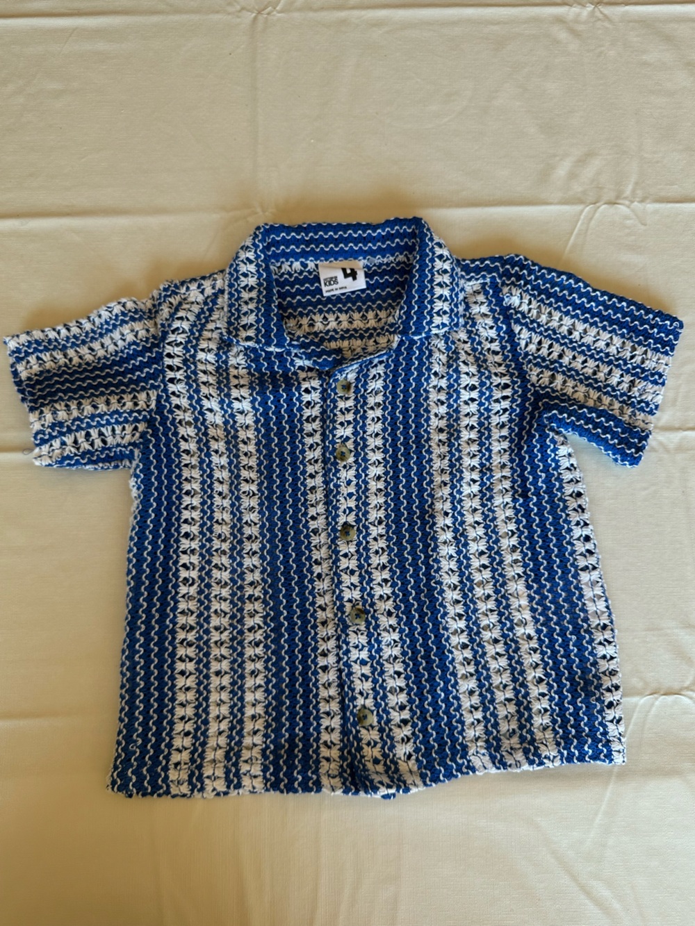 Cotton On Blue and White Striped Knit Button-Down Shirt
